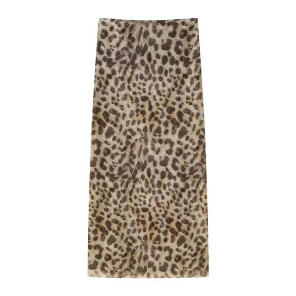 Lång elegant leopardmikjol för kvinnor Snygg djurkjol med midja Mönstrad böljande kjol för höst, vårkväll, stad S