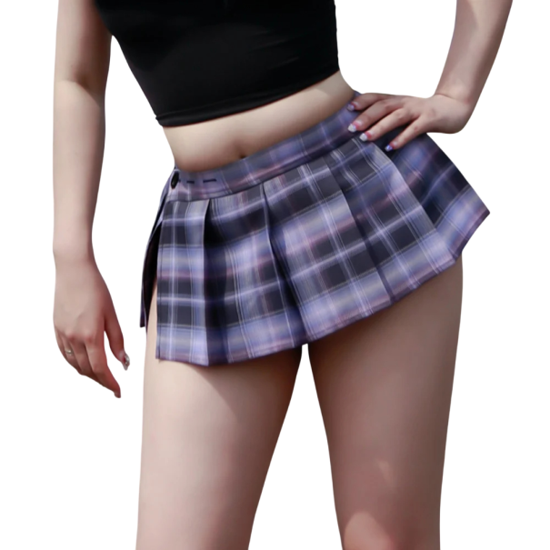 Minifalda plisada corta vintage a cuadros, estilo escolar japonés sexy, corte en A, tela ligera, ropa retro para cosplay morado
