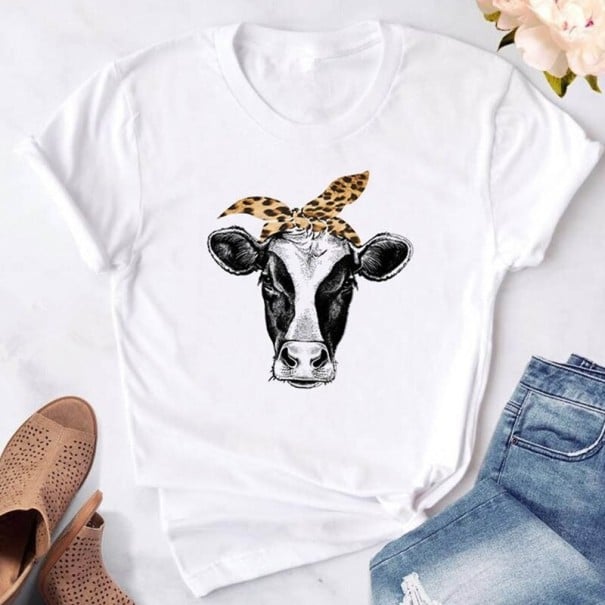 Vit T-shirt för kvinnor med kotryck M 1