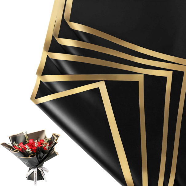 Vattentätt blompapper 58 x 58 cm 10 ark guldkant elegant blomsterpapper dekorativ blompapper svart