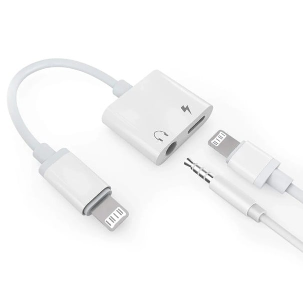 Byscoon Lightning adaptér 2v1 AUX + Nabíjení Sluchátkový a nabíjecí konektor pro iPhone 14 13 12 11 XS Max XR 1