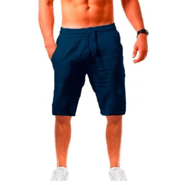 Herren Leinen Sommer Knielange Shorts Atmungsaktive Shorts mit Kordelzug Bequeme Freizeitshorts für Strand und City dunkelblau M