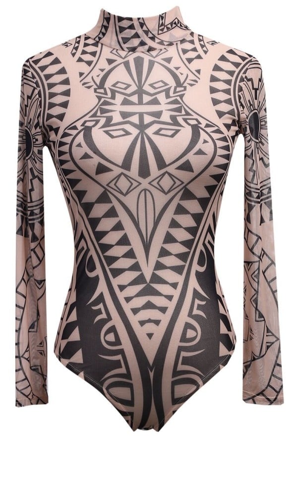 Body de manga larga para mujer B799 beige S