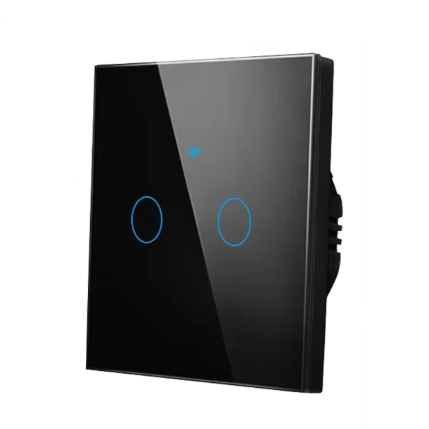 Smart touch switch WiFi 433MHz 2-gång 220V Glaspanel App iOS/Android 8,6 x 8,6 x 3,5 cm svart