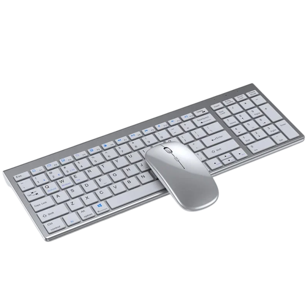 Dobíjecí bezdrátová Bluetooth klávesnice a myš 2.4G USB sada pro notebook Tichý chod Přenosná sada Klávesnice s touchpadem stříbrná