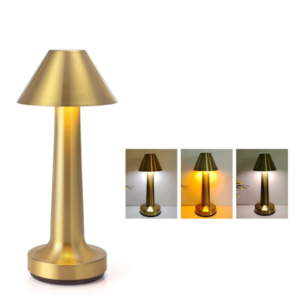 LED-bordslampa med touchfunktion 23,5 x 9,5 cm Dekorativ nattlampa i metall, uppladdningsbar med USB-C, 800mAh, 3 ljusfärger, ABS-hölje, guld 1