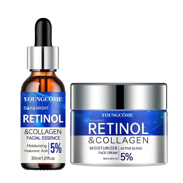 Set med retinolserum och återfuktande kräm med hyaluronsyra, kollagen, aloe vera, vitamin E, skvalan, antirynkor och hudjämnande 1