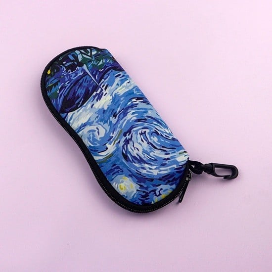 Étui à lunettes 17,9 x 8,5 cm avec motif mer et vagues Style peinture Fermeture à glissière Mousqueton pratique pour accrocher 1