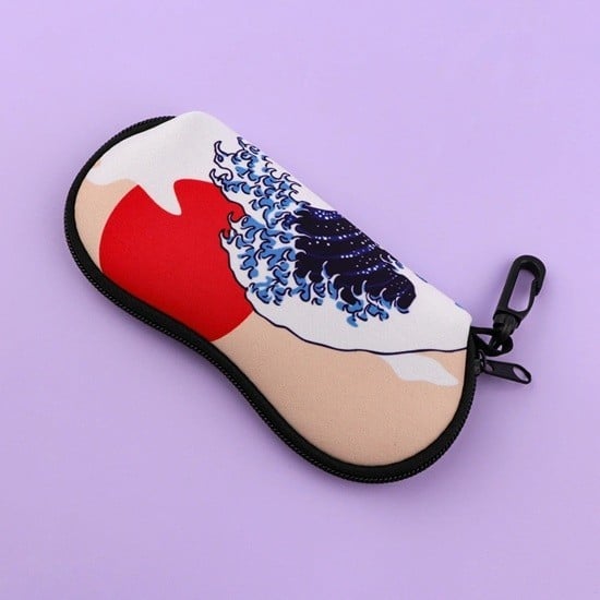 Pouzdro na brýle 17,9 x 8,5 cm S motivem mořské vlny a červeného slunce Japonský styl Zip Karabina Ochranné pouzdro na brýle 1