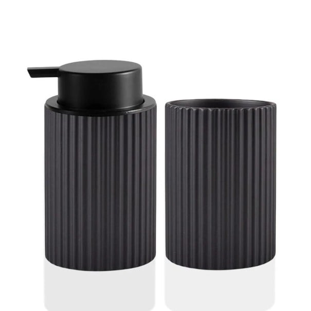 Ensemble distributeur de savon mousse noir et gobelets pour brosses à dents ou autres accessoires de salle de bain Équipement de salle de bain noir