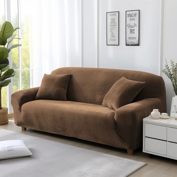 Sofföverdrag i sammet, 4-sits, 235x300 cm, elastiskt sofföverdrag, färgglatt hörnsofföverdrag för vardagsrum brun