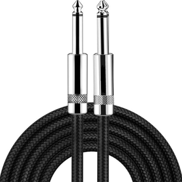 Flätad elgitarrkabel 3m svart instrumentkabel med raka kontakter hållbar flexibel design musiktillbehör 1
