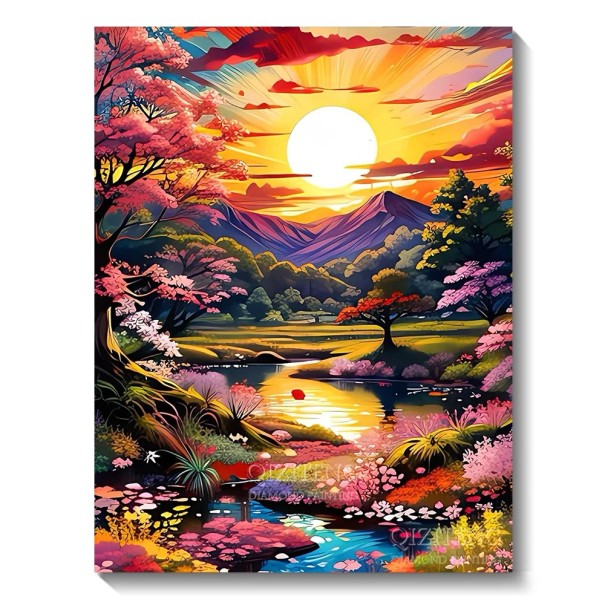 5D Diamantmålning 30x40cm Färgglad Solnedgång Landskap Mosaik Broderi DIY Kit Helrunda Strass Heminredning 1