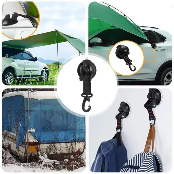 Zeltbefestigungshaken mit Saugnapf 2 Stück Tragbare Haken für Auto und Caravan Saugnapf 8 cm Aufhängehaken Länge 17 cm Campingzubehör