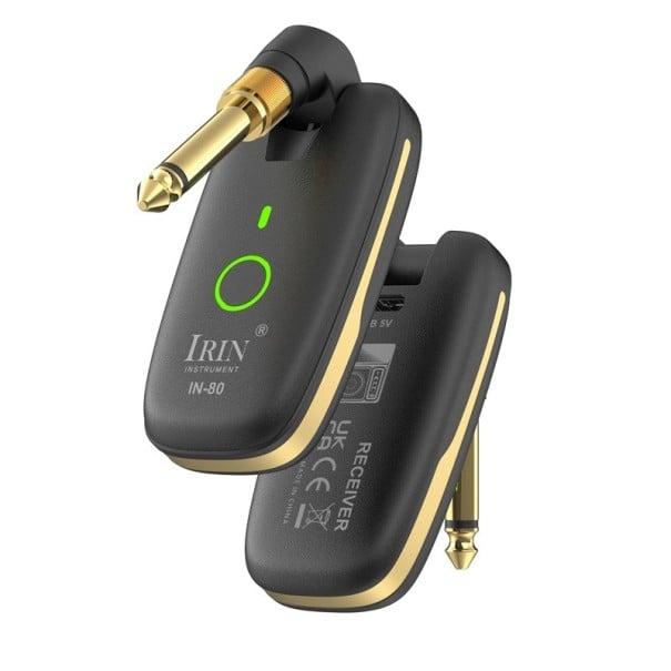 IRIN IN-80 Trådlös sändare och mottagare för gitarr med integrerad förstärkare Stabil signal 6,35 mm teleplugg Svart färg Kompatibelt system 1