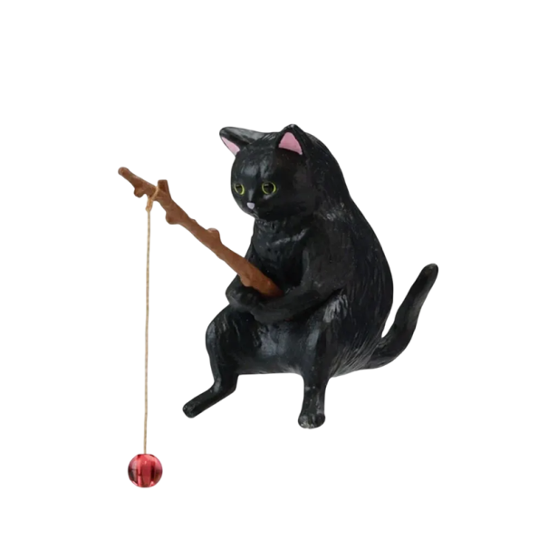 Dekoration til akvarium 4 cm Mini Kat på fiskene Sort figur til akvarier Mikro pynt Kreativ dyredekoration Fiskeriscene 1