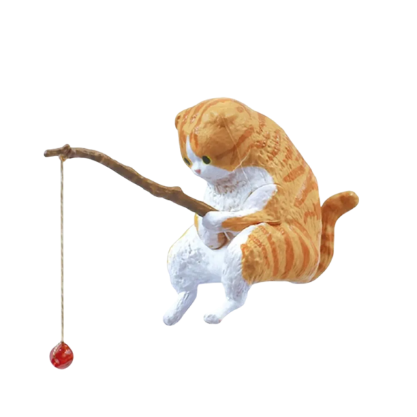 Dekoration til akvarium 4 cm Mini Skotsk Foldøre Rød Kat med Fisk Mikro Figur Kreativ Pynt Dyr Fisker Scene 1