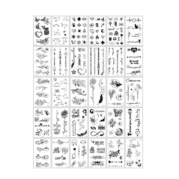 Set med 30 st tillfälliga tatueringar 5,7 x 9,7 cm blommor djur symboler ornament dekorationer för kropp för fester festivaler och fotografering 1