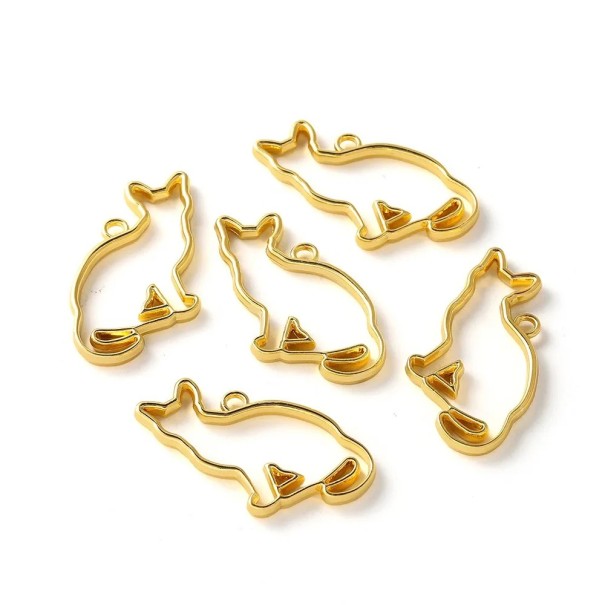Guldmetall hängsmycken i form av sittande katt 42,3 mm Set 5 st Kreativa smyckekomponenter Smyckestillverkning Hantverk 1