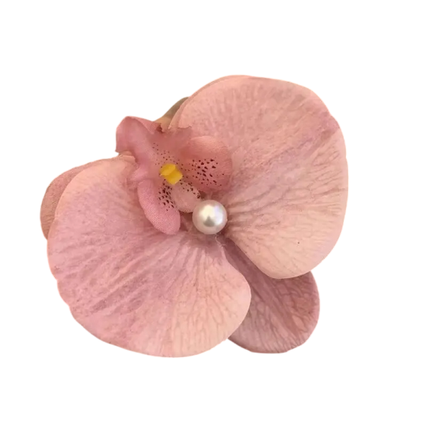 Sponka do vlasů Phalaenopsis s perlou Květinová orchidej Motýl Mašle Elegantní vlasový doplněk Stylingová spona Tkanina růžová