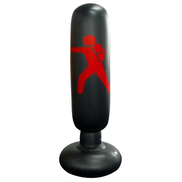 Uppblåsbar boxningssäck 160 x 50 cm för vuxna och barn Fritt stående PVC boxningssäck Träningsredskap Fitness sport Presentset svart