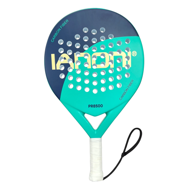 Padelracket 34 cm av kolfiber med kärna av EVA-minnesskum 62 hål 3,7 cm tjocklek handtag 12 cm omkrets 10 cm 1