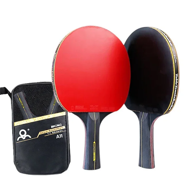 Set med 2 stycken bordtennisracketar med lång handtag 7 lager trä elastisk skum och gummi sport racketar med skyddande fodral 1