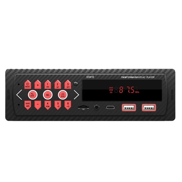 BQCC 1DIN MP3 bilradio FM Bluetooth AUX USB TF stereo spelare med dubbel USB snabbladdning 7 färgade belysningar D3410 1