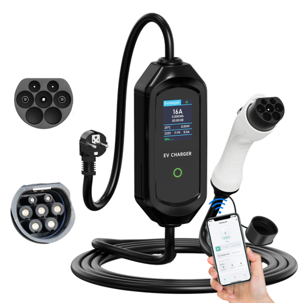 Bärbar laddare för elbilar AFYEEV 3,6 kW GBT IEC62196-2 SAE J1772 EVSE laddningskabel med EU-kontakt väggbox WiFi-app 1