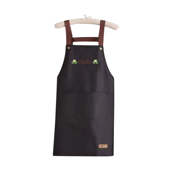 Delantal de cocina impermeable 71 x 68 cm con estampado Hello estilo japonés gran bolsillo cocina repostería práctico cómodo negro