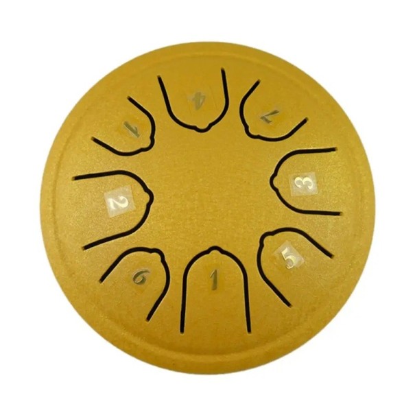Stål tongue drum 11,5 cm 8-ton mini handpan musikinstrument med klubba tamburin avslappningstrumma med tillbehör gul