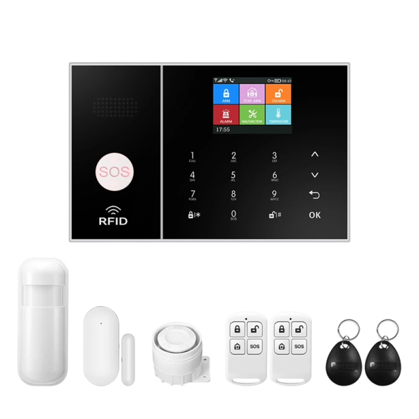System alarmowy WiFi GSM Tuya Smart Home Zestaw centralny z czujnikiem ruchu i drzwi, syreną, chipami RFID i pilotami zdalnego sterowania 1