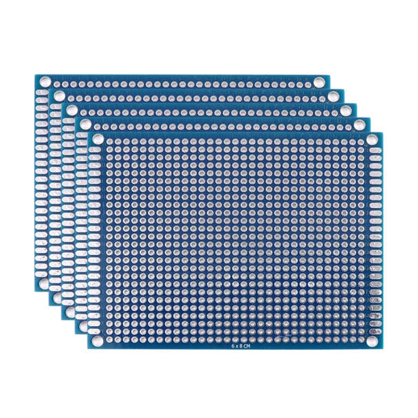 Ensemble de 5 pcs de cartes PCB universelles double face 6 x 8 cm Plaque de prototype Espacement des trous 2,54 mm Projets électroniques 1