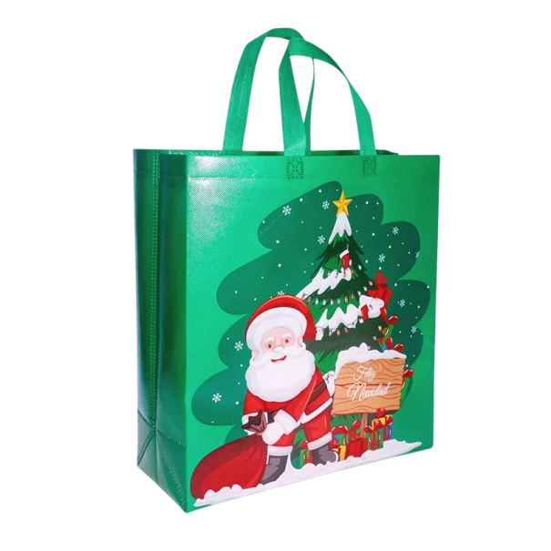 Bolsa de regalo con motivo navideño de Santa Claus y árbol de Navidad 35 x 38 cm Tela no tejida Bolsa de regalo reutilizable verde