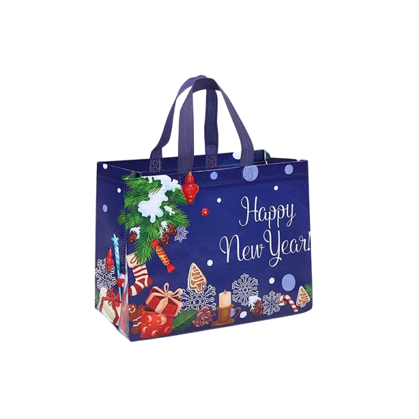 Lila julklappspåse Happy New Year i non-woven tyg Återanvändbar ekologisk påse för presenter Elegant förpackning för julen 1