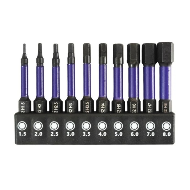 10er-Set Sechskantbits H1,5 bis H8 mit Aluminiumhalter inkl. Abmessungen 1,5 mm bis 8,0 mm für präzise und anspruchsvolle Montagearbeiten 1