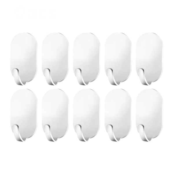 10er Set Wandhaken Selbstklebend 5 x 3,2 x 2,1 cm Karbonstahl Tragkraft Haken für Handtücher Schlüssel Küche Bad Ohne Bohren weiß