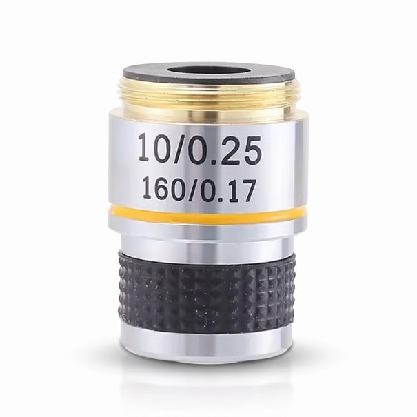 10x Achromatic Biological Microscope Objective Silver with Yellow Stripe with Aperture 0.25 and Conjugate Distance 185 mm 1