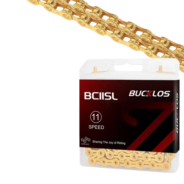 11 rychlostní řetěz na kolo 1/2" x 11/128" 116 článků dutý ultralehký s rychlospojkou MTB silniční Shimano Sram zlatá