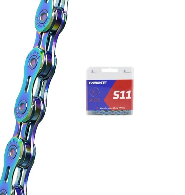 11 rychlostní řetěz na kolo TANKE S11-EL 1/2" x 11/128" 116 článků polodutý s rychlospojkou MTB silniční vícebarevná