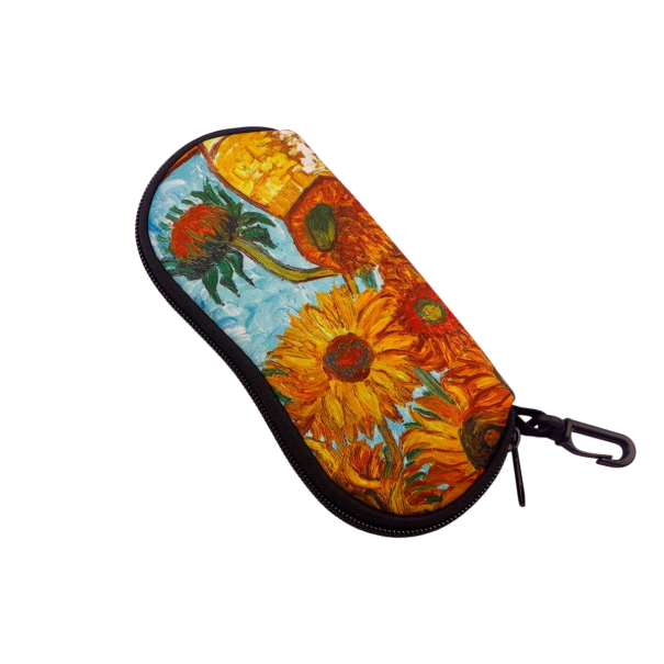 Pouzdro na brýle 17,9 x 8,5 cm s motivem slunečnic Barevný květinový design Zapínání na zip Karabina k zavěšení 1