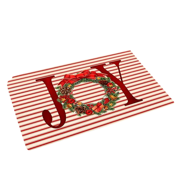 Julmatta 40 x 60 cm Halkskyddande entrématta med röda och vita ränder Texten Joy Dekoration på husets tröskel 1