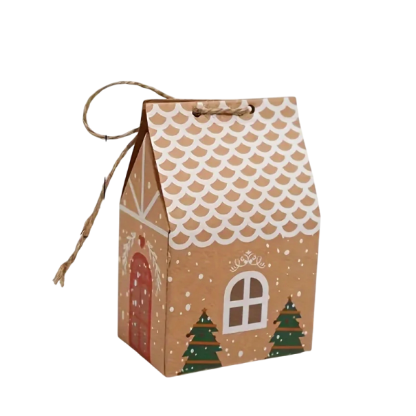 24 pièces Boîtes mini de Noël pour bonbons 10,5 x 7 x 5 cm Papier kraft Maisons beiges avec cordeau Emballage cadeau pour fêtes et mariages 1