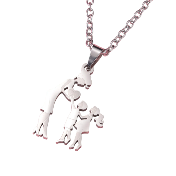 Halsband med hänge Mamma med son och dotter Elegant halsband i rostfritt stål Present smycke för kvinnor och mammor silver