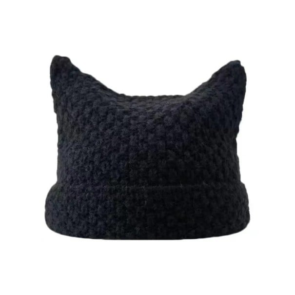 Gorro de punto a rayas con orejas de gato 56–59 cm Harajuku Little Devil Gorro unisex de invierno de estilo moderno Algodón Acrílico Streetwear negro