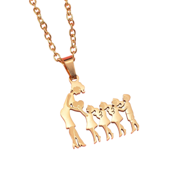 Halsband med hänge Familj Mamma med tre döttrar och en son Elegant smycke för kvinnor Symbol för moderskärlek Originalgåva guld