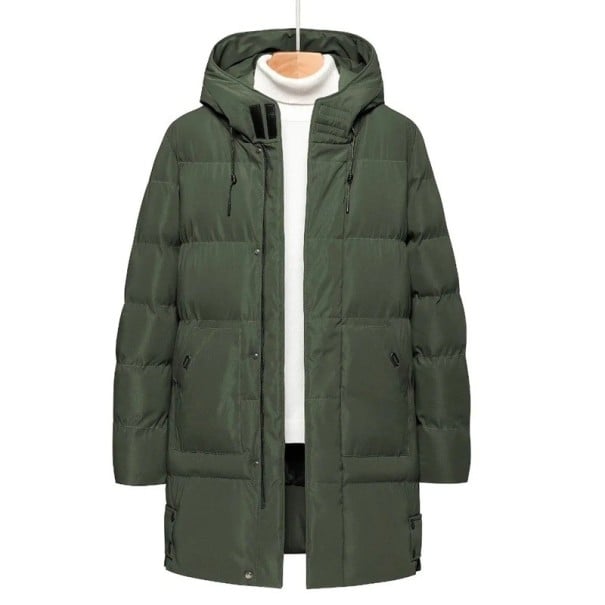 Herr vinterjacka Vindtålig design Dragkedja och knappar Praktiska fickor Varm bomullsfoder Hållbar polyester vinterjacka grön XXS