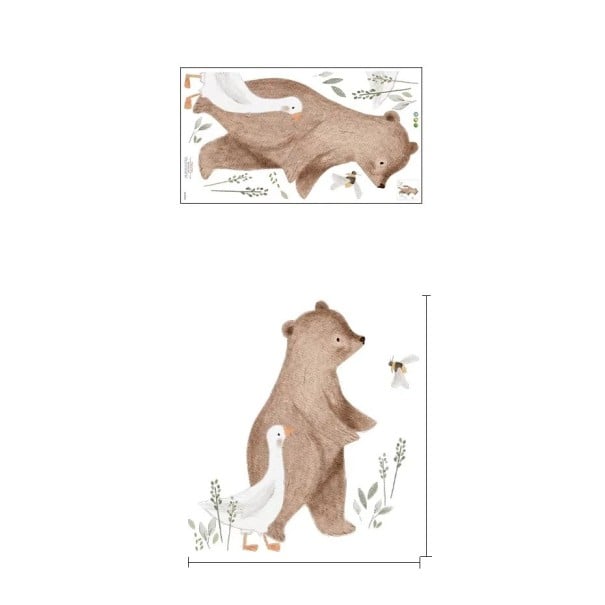 Pegatina de pared 60,3 x 55,4 cm Oso con ganso Vinilo mate translúcido Decoración adorable para la habitación infantil Adorno mural delicado 1