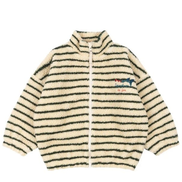 Dětská zimní bunda žlutá s proužky Plyšová bavlněno-polyesterová bunda na zip s vysokým krkem Teplý pohodlný zimní kabátek 9