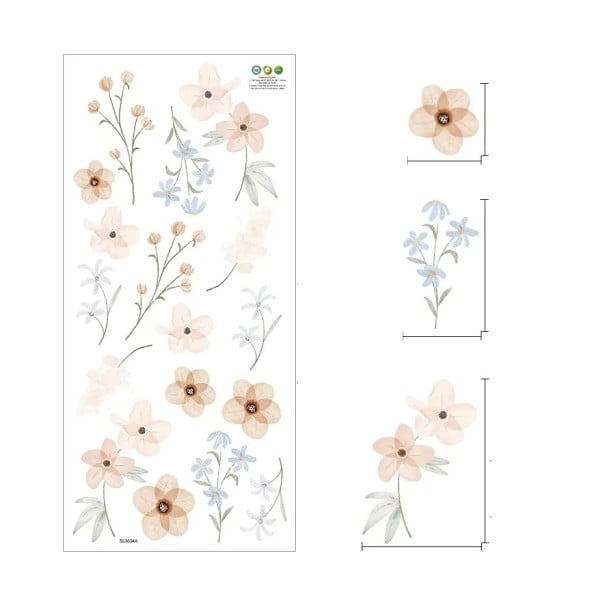 Calcomanías de pared flores 60 x 28 cm Vinilo mate translúcido Calcomanías decorativas para pared Decoración floral suave Decoración de interiores 1